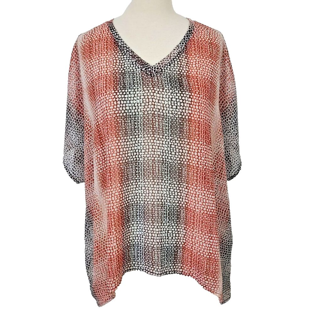 CAbi Women's L Large Sheer Summer Top Blouse Lightweight Asymmetrical Hem Flowy